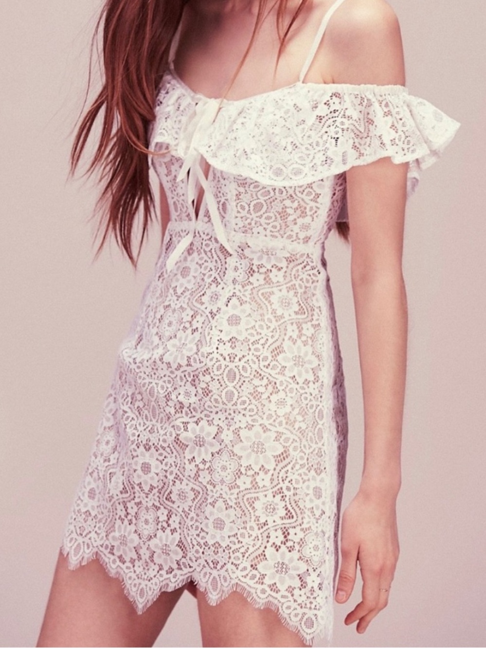 For Love & Lemons Vintage 2016 Rosemary White Beige Lace Mini Dress Small $350